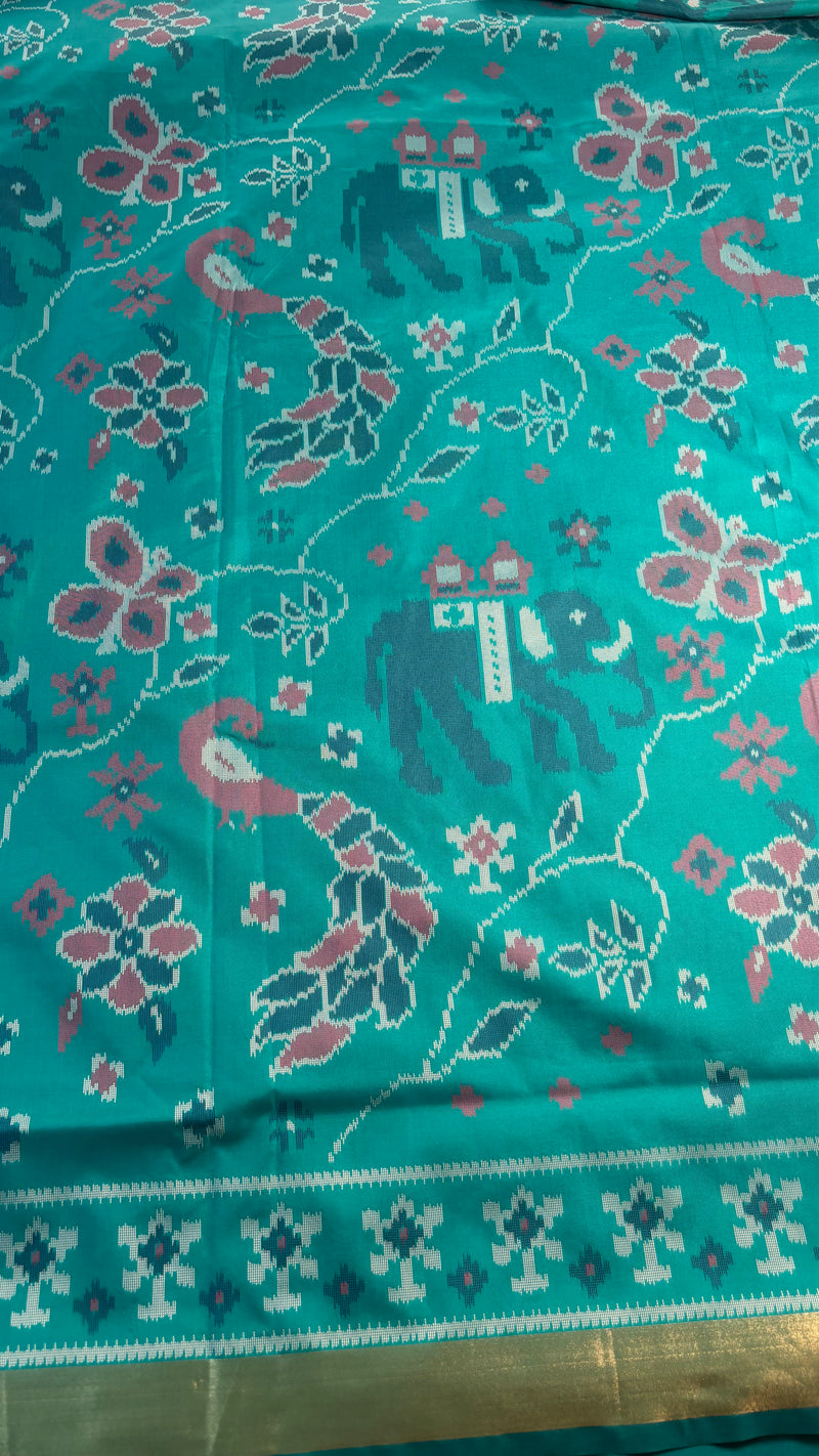 Maya Rama Green Ikkat Print Soft Blended Silk Saree | Radhe Ethnics
