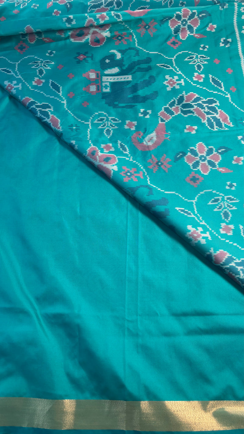 Maya Rama Green Ikkat Print Soft Blended Silk Saree | Radhe Ethnics