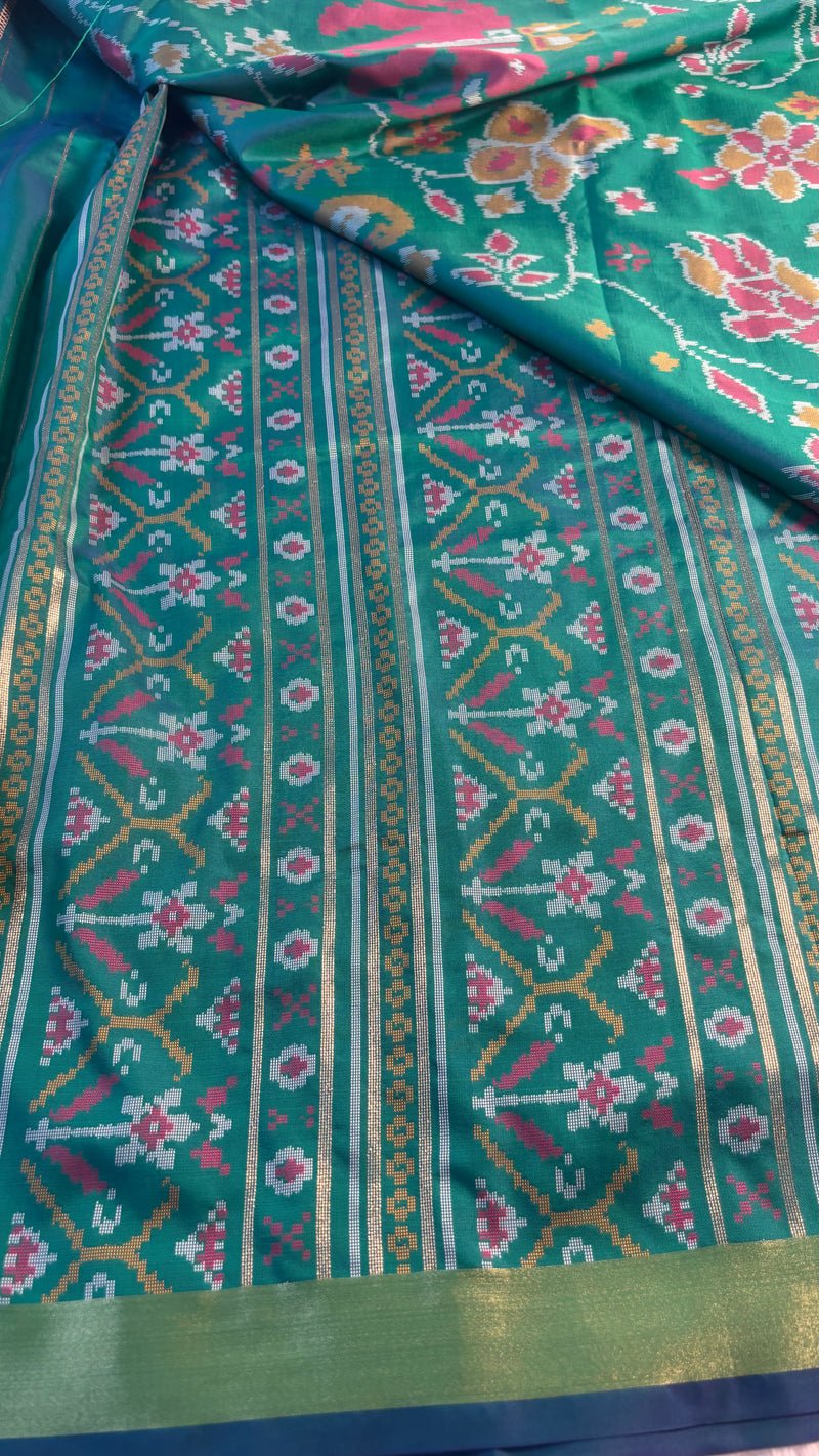 Maya Teal Green Ikkat Print Soft Blended Silk Saree | Radhe Ethnics