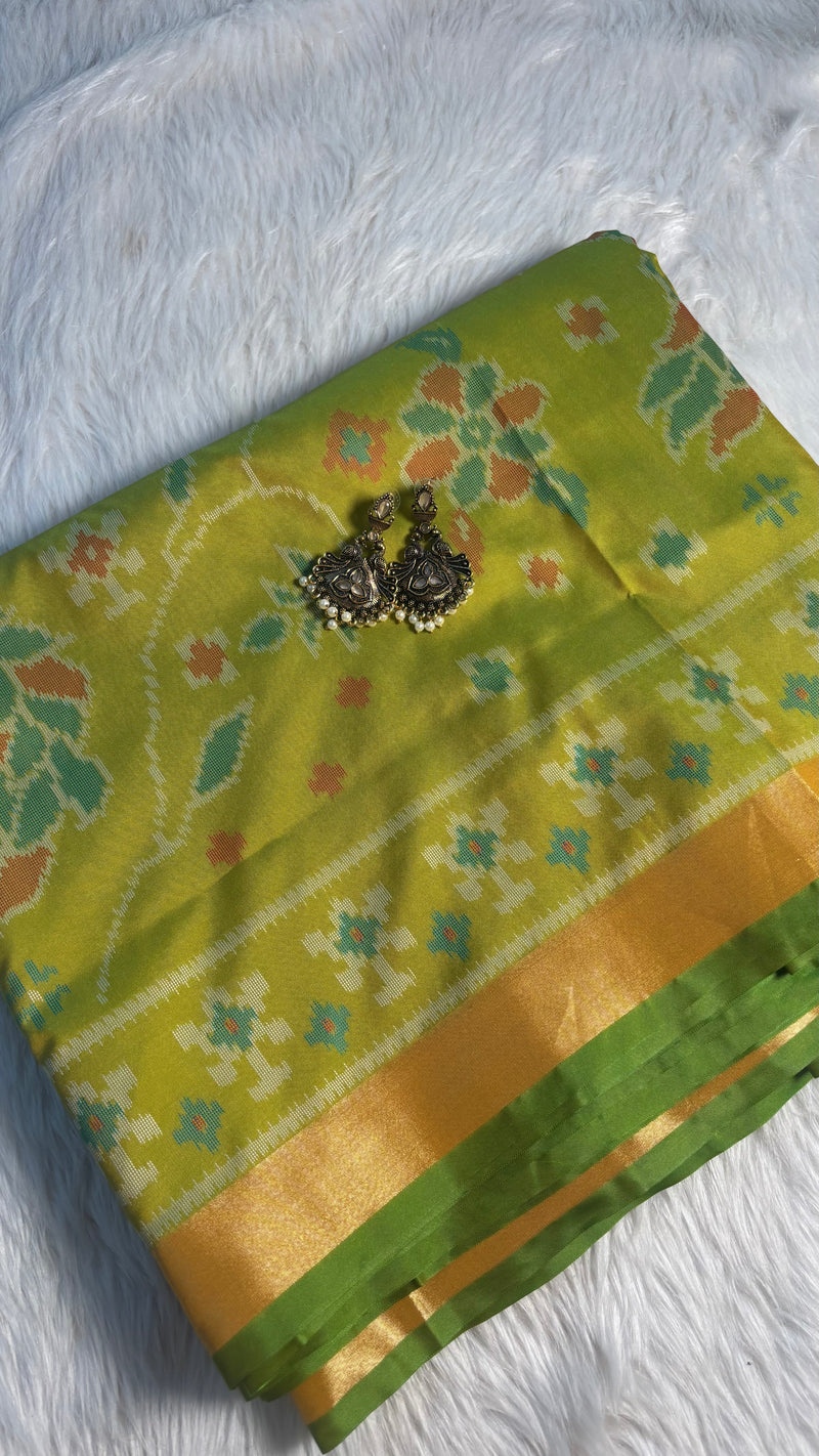 Maya Lime Green Ikkat Soft Blended Silk Saree | Radhe Ethnics