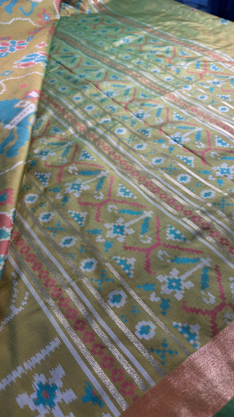 Maya Lime Green Ikkat Soft Blended Silk Saree | Radhe Ethnics