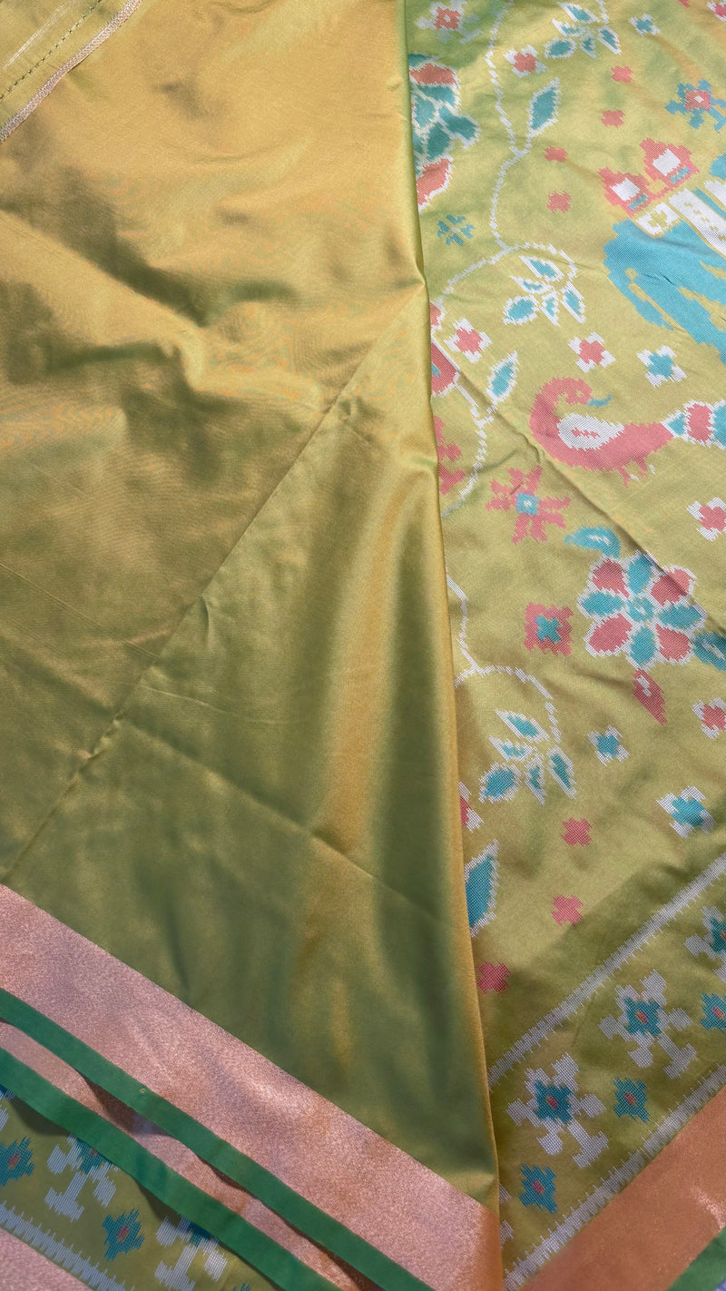 Maya Lime Green Ikkat Soft Blended Silk Saree | Radhe Ethnics