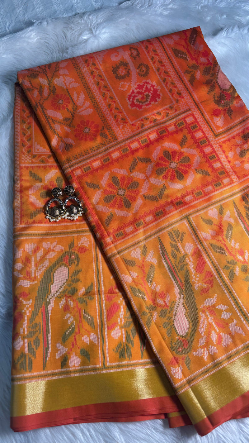 Kiara Yellow Ikkat Print Soft Blended Silk Saree | Radhe Ethnics