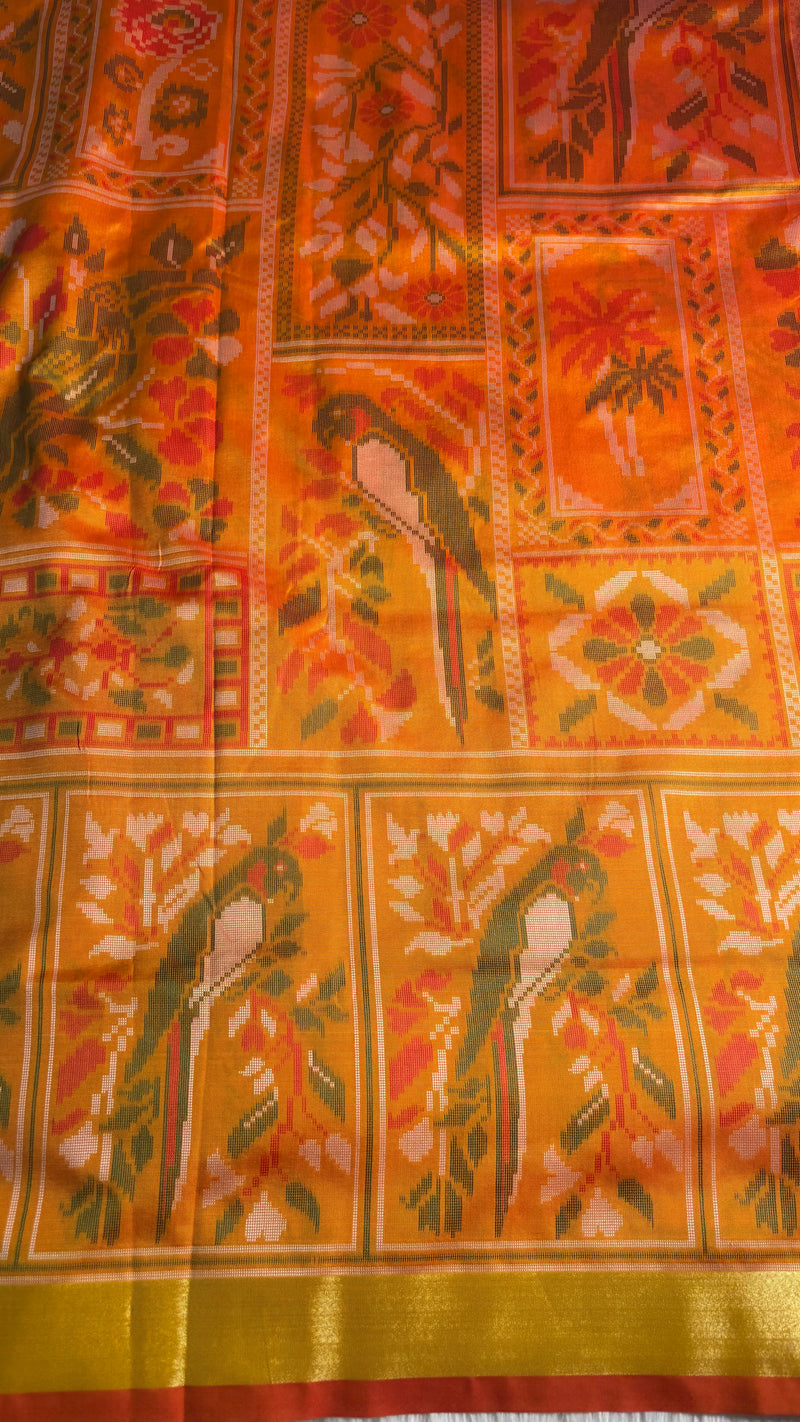 Kiara Yellow Ikkat Print Soft Blended Silk Saree | Radhe Ethnics