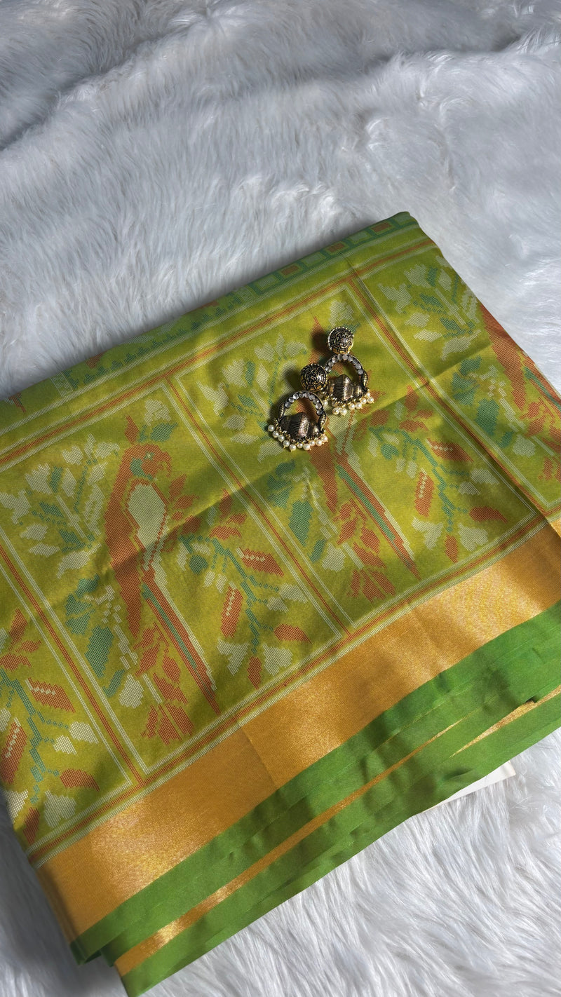 Kiara – Pista Green Ikkat Print Soft Blended Silk Saree | Radhe Ethnics