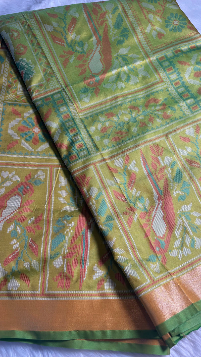 Kiara – Pista Green Ikkat Print Soft Blended Silk Saree | Radhe Ethnics
