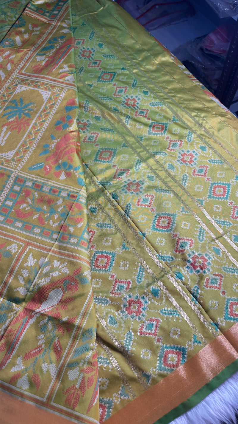 Kiara – Pista Green Ikkat Print Soft Blended Silk Saree | Radhe Ethnics