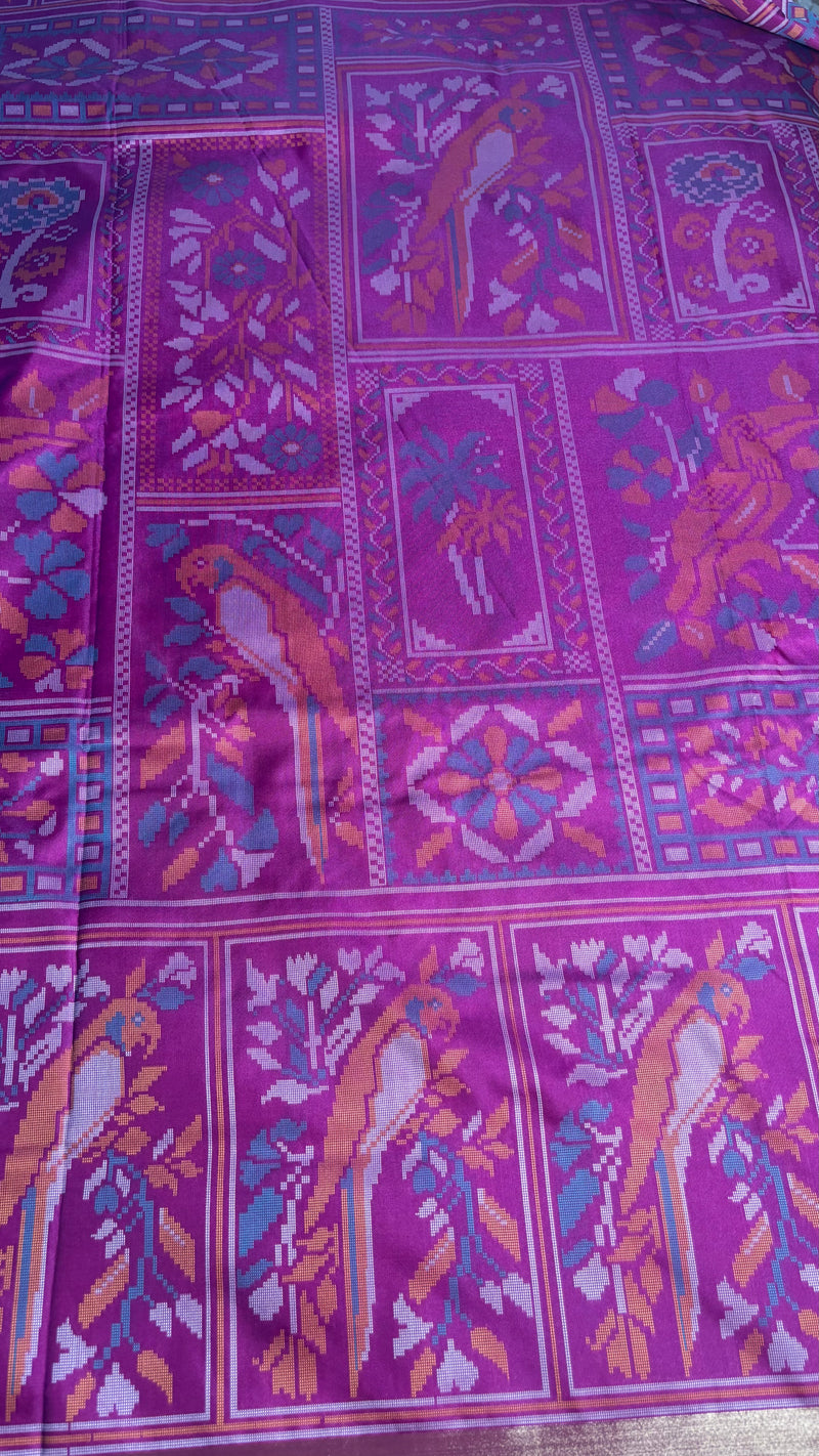 Kiara Purple Ikkat Print Soft Blended Silk Saree | Radhe Ethnics