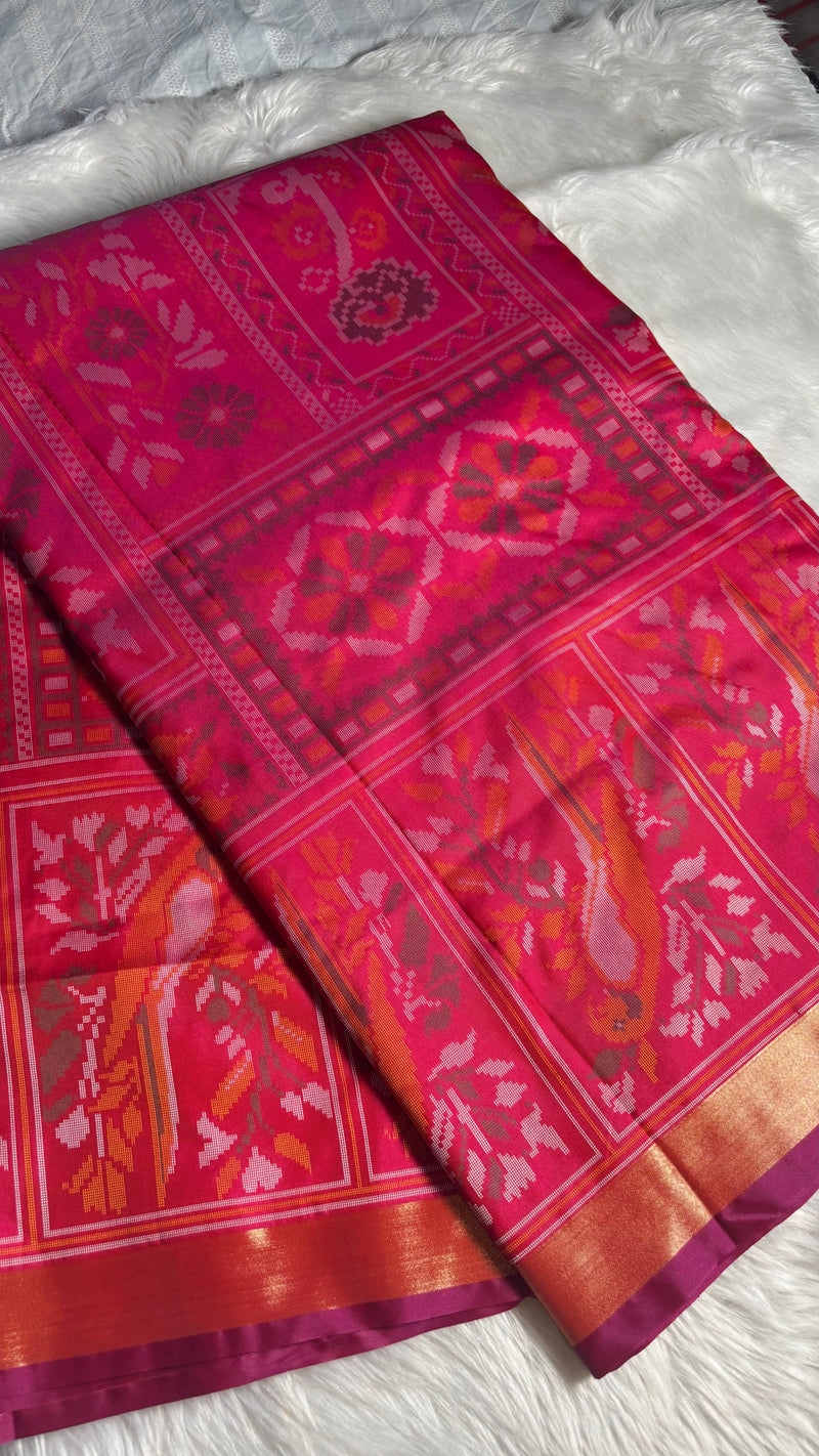 Kiara Magenta Ikkat Print Soft Blended Silk Saree | Radhe Ethnics
