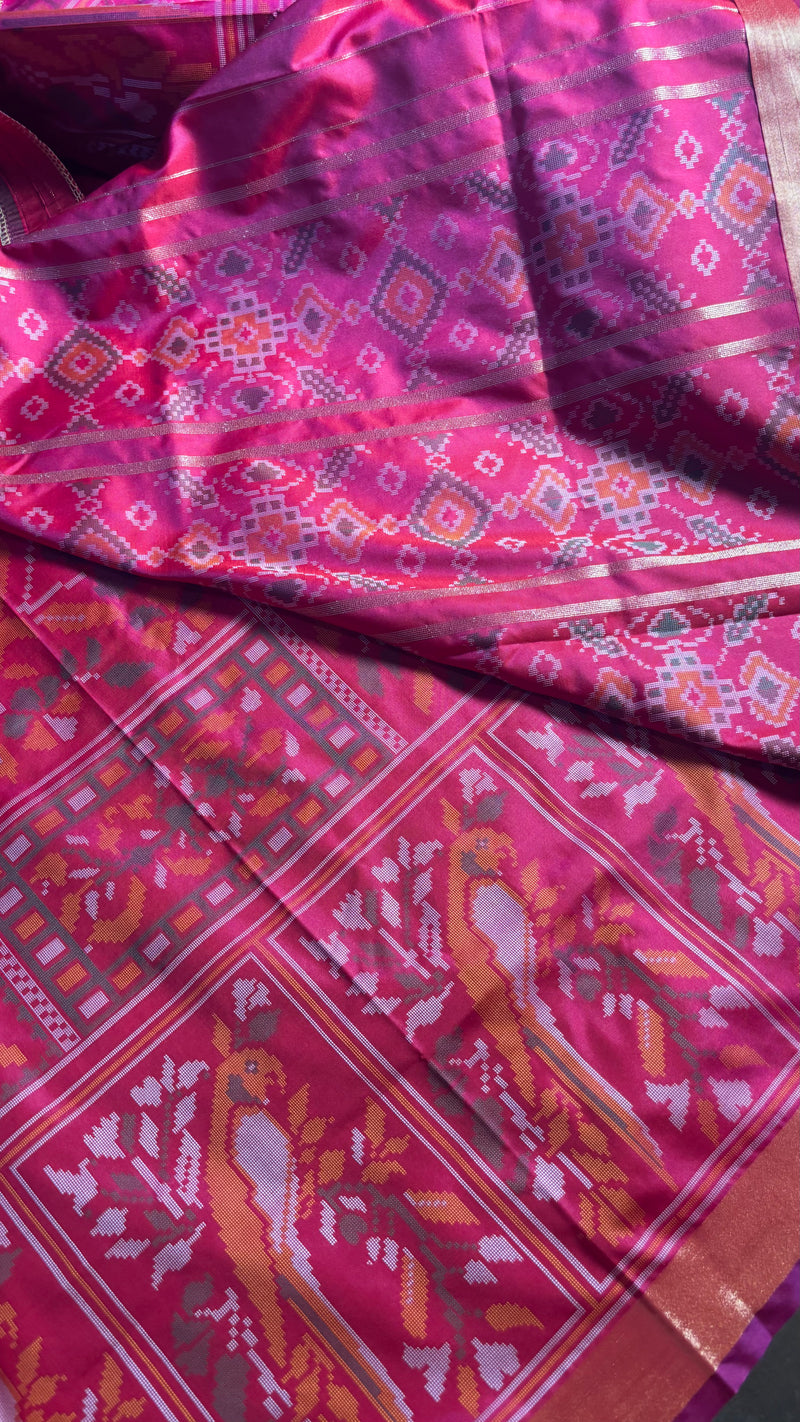 Kiara Magenta Ikkat Print Soft Blended Silk Saree | Radhe Ethnics