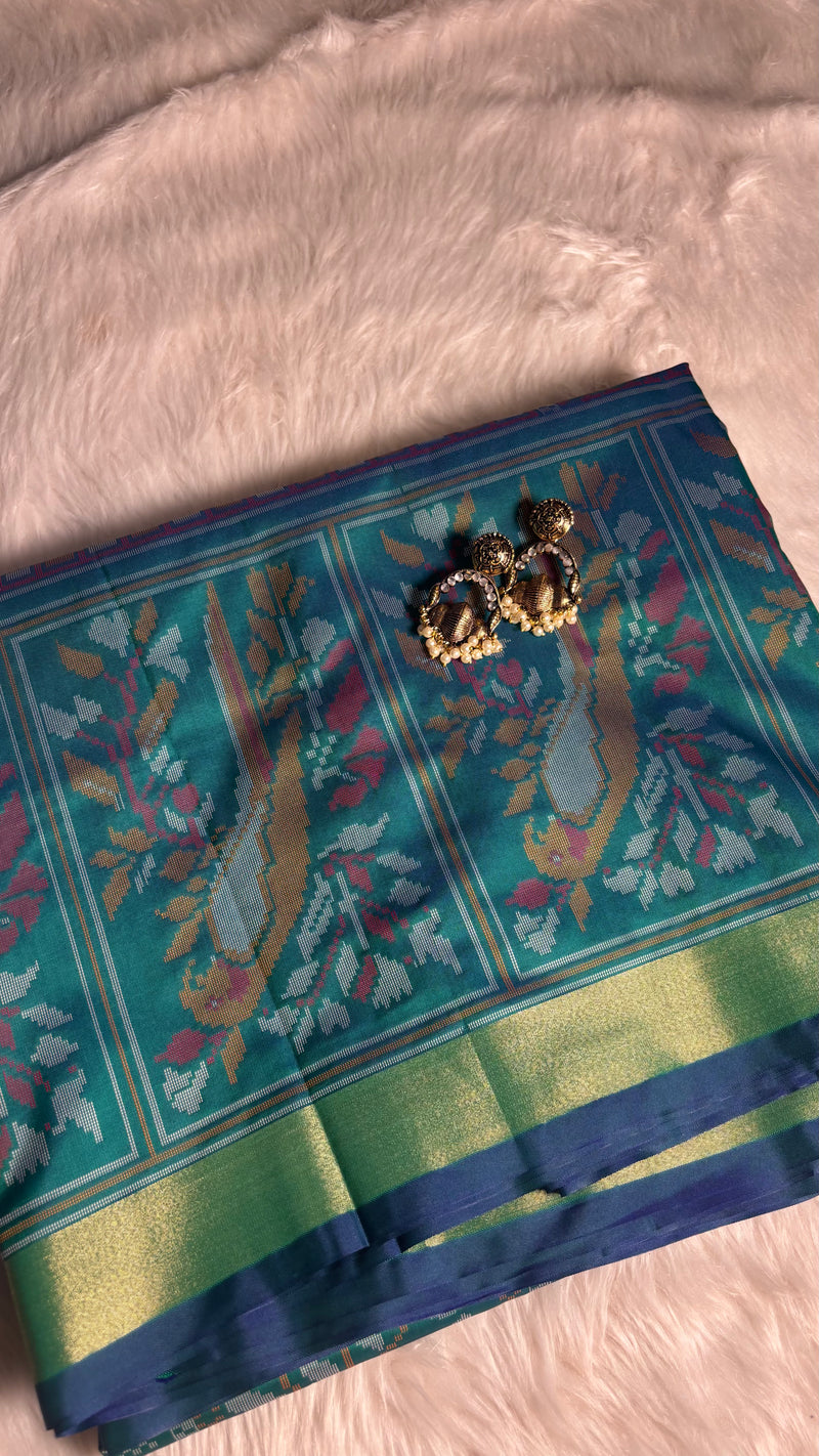 Kiara – Green Ikkat Print Soft Blended Silk Saree
