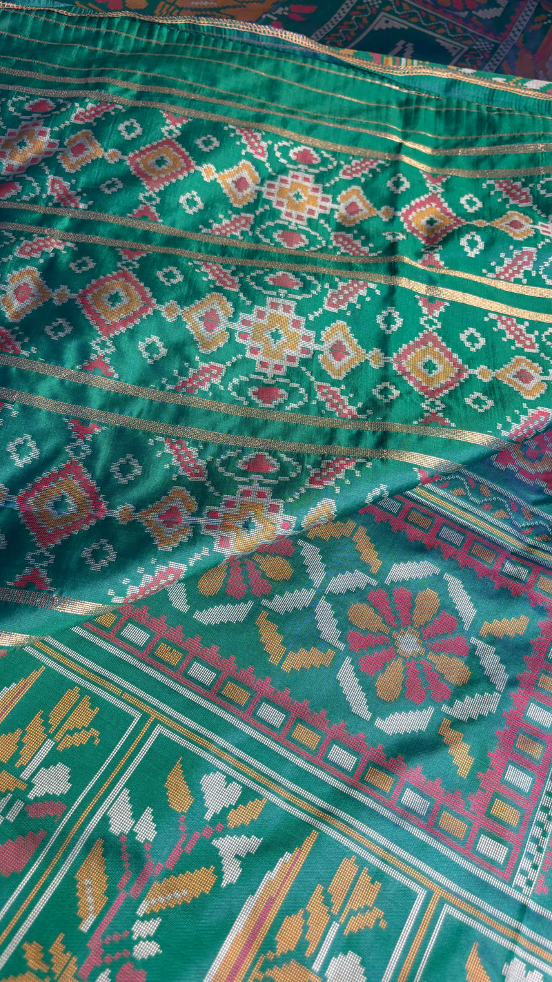 Kiara – Green Ikkat Print Soft Blended Silk Saree