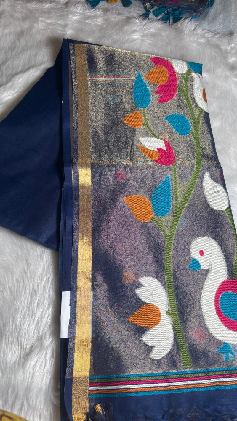 Pakhi Dark Blue Cotton Silk Jamdhani Saree | Radhe Ethnics