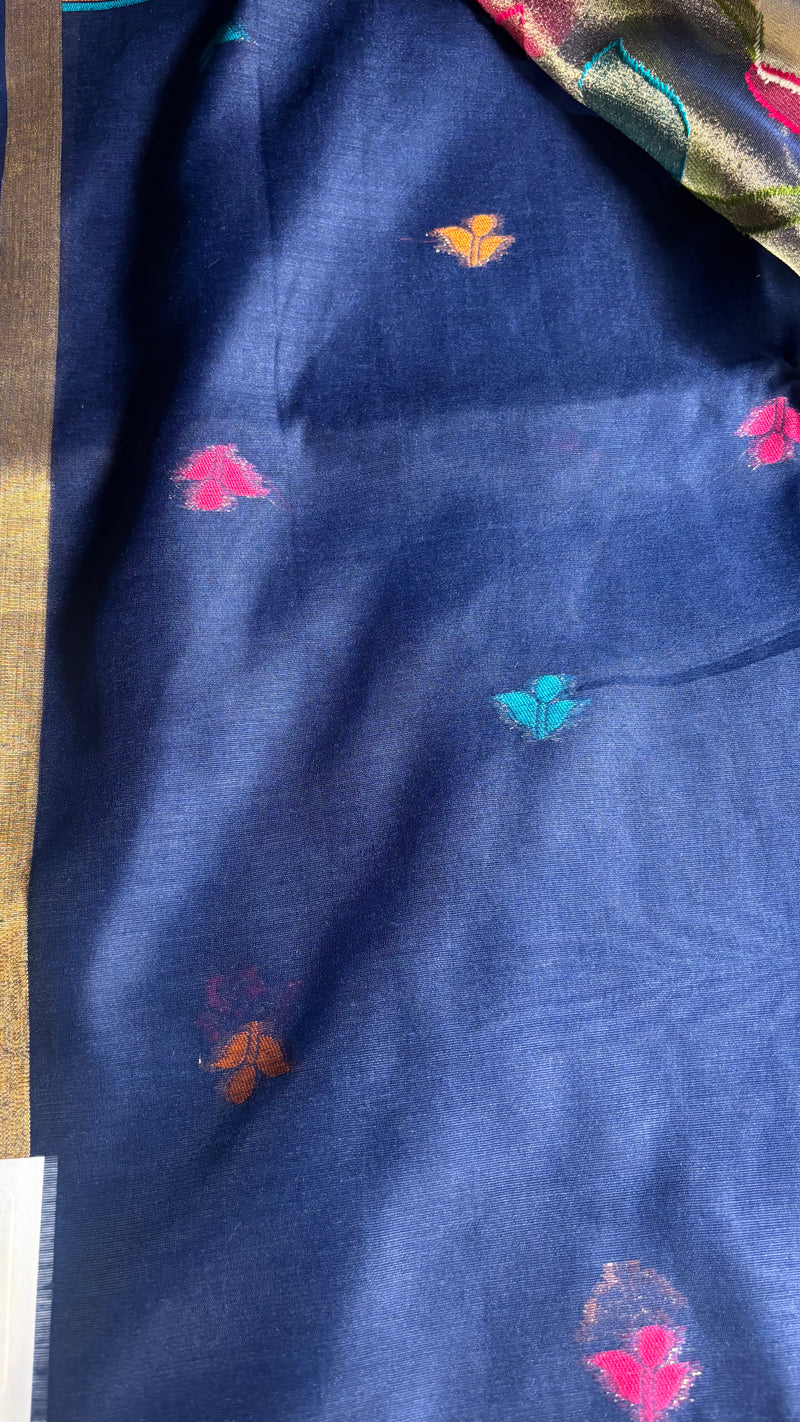 Pakhi Dark Blue Cotton Silk Jamdhani Saree | Radhe Ethnics