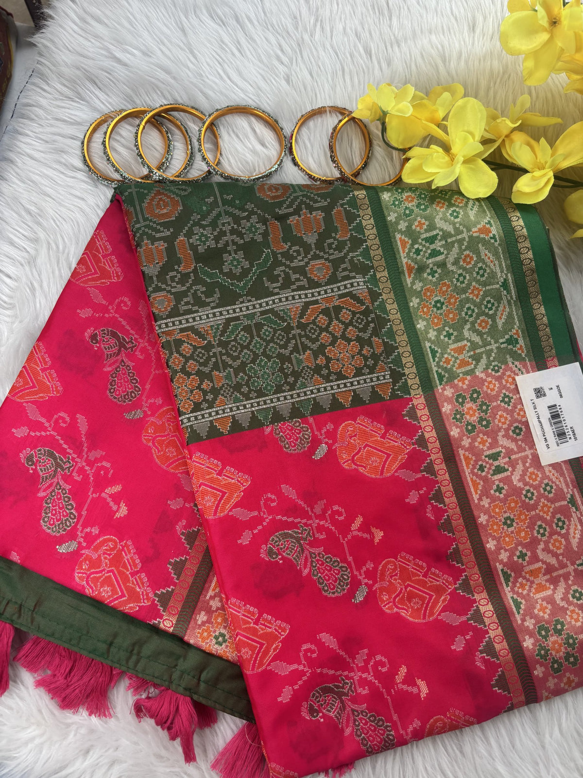 Meherika Rani Pink Pochampally Silk Saree | Radhe Ethnics