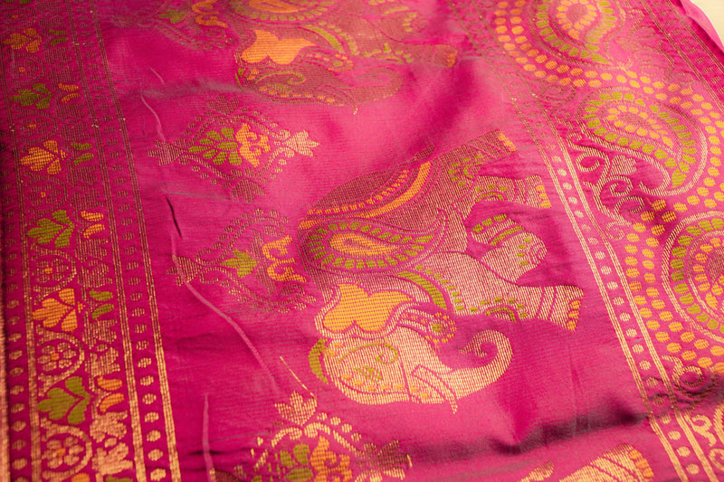 Avani Teal Green Soft Silk Saree with Pink Pallu | Radhe Ethnics