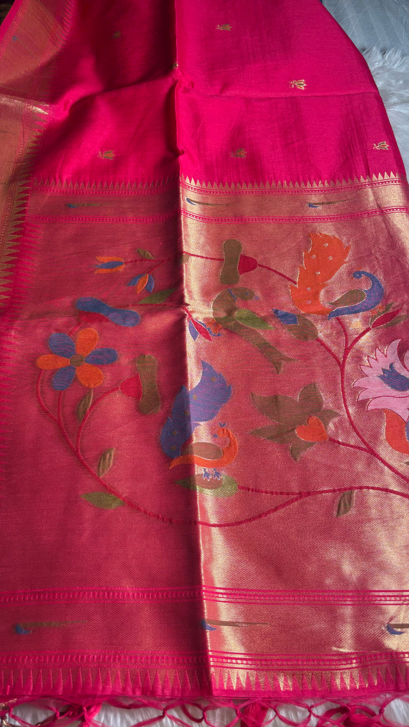 Pakhi – Rani Pink Cotton Silk Jamdhani Saree | Radhe Ethnics