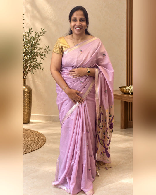 Pia Lavender Jamdhani Cotton Silk Saree | Radhe Ethnics
