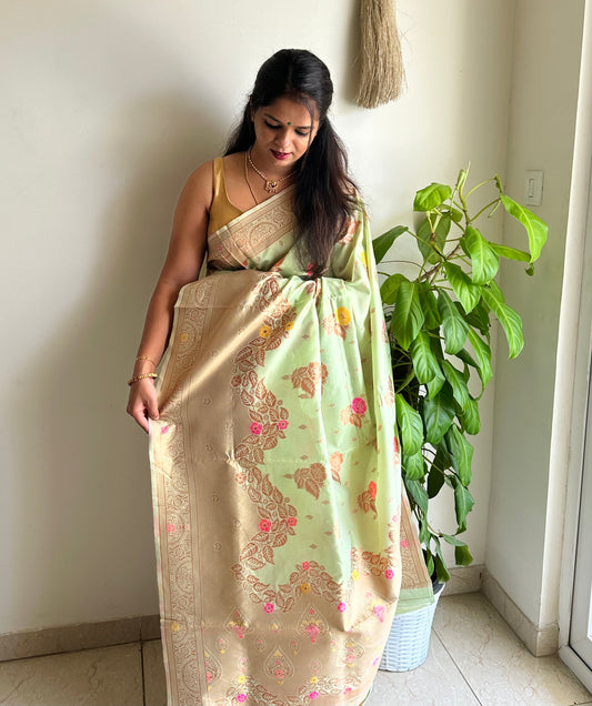 Kavya Green Pista Soft Silk Saree