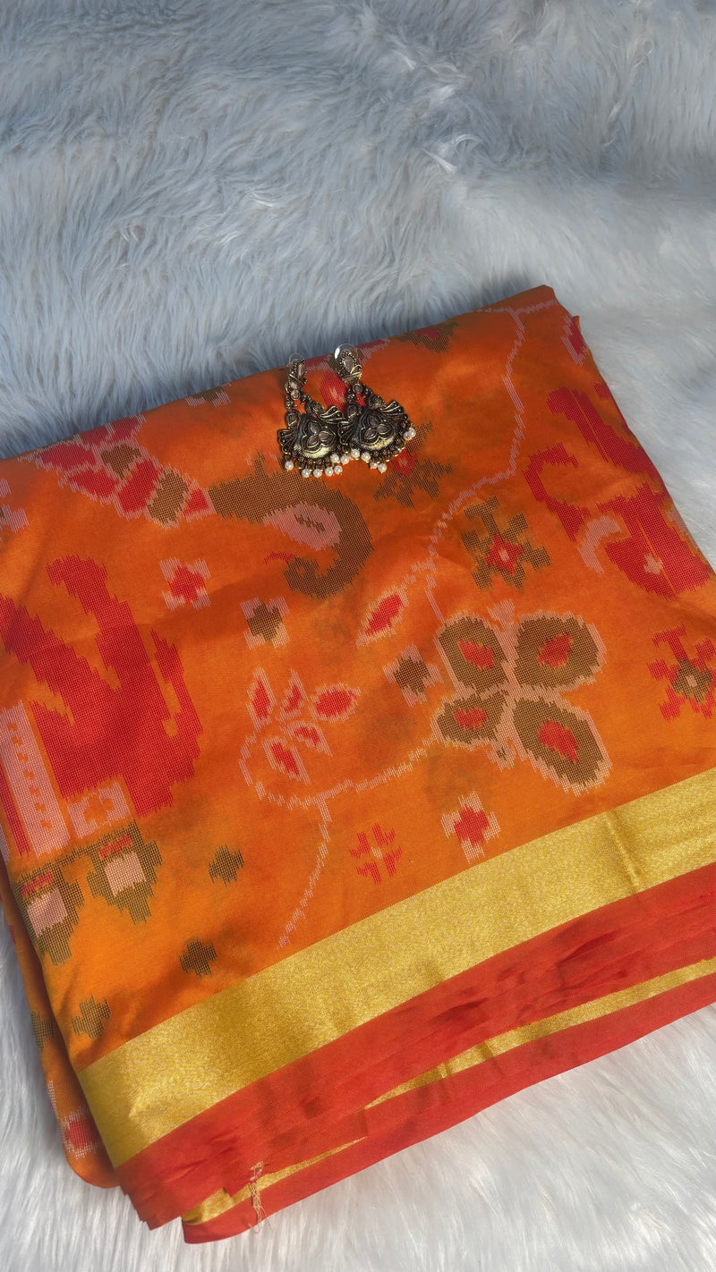 Maya Yellow Ikkat Print Sift Blended Silk Saree| Radhe Ethnics