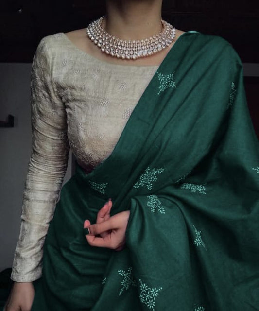Nitya Soft Chanderi Saree Emerald Green | Radhe Ethnics