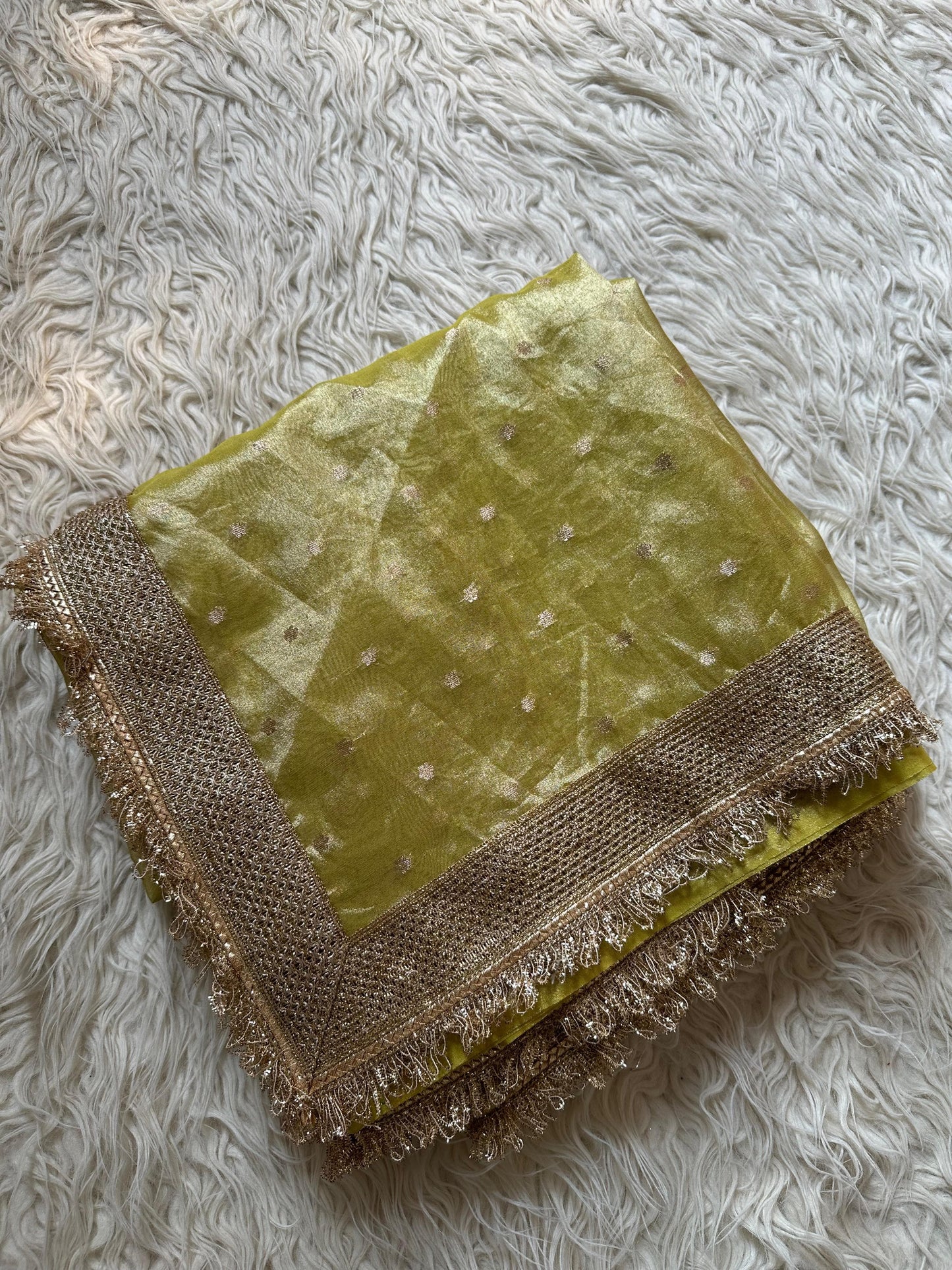 Lemon Yellow Tissue Silk saree