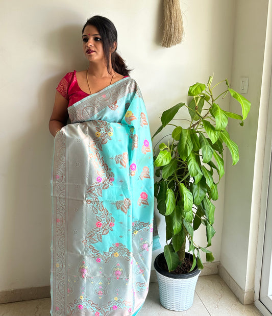 Kavya Aqua Blue Soft Silk Saree