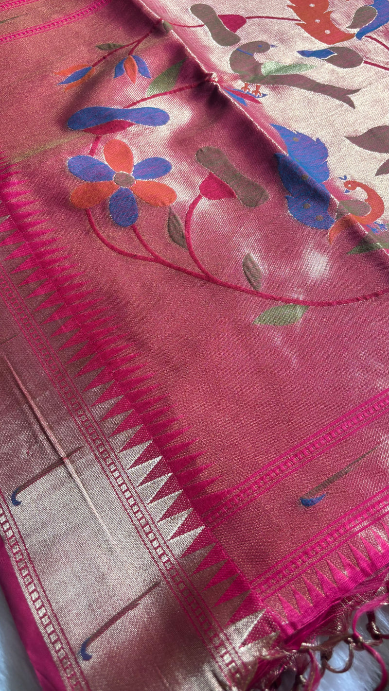 Pakhi – Rani Pink Cotton Silk Jamdhani Saree | Radhe Ethnics