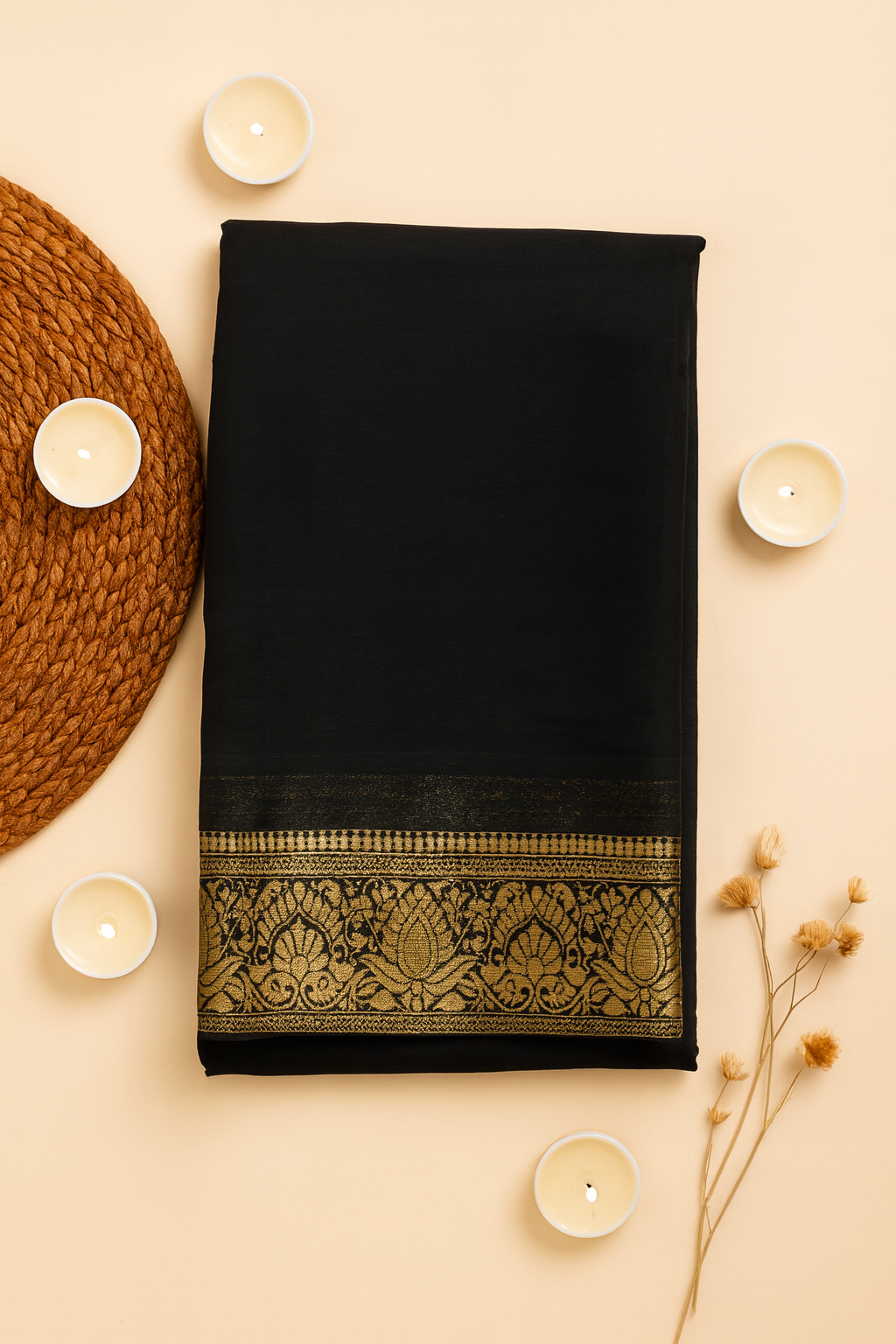 Midnight Elegance Black1 chiffon Silk Saree with Golden Zari Border