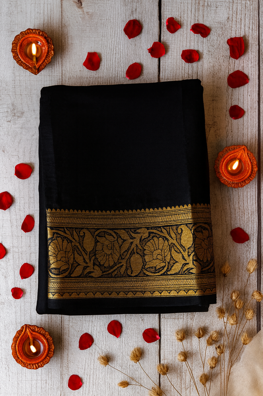 Midnight Elegance Black2 Chiffon Silk Saree