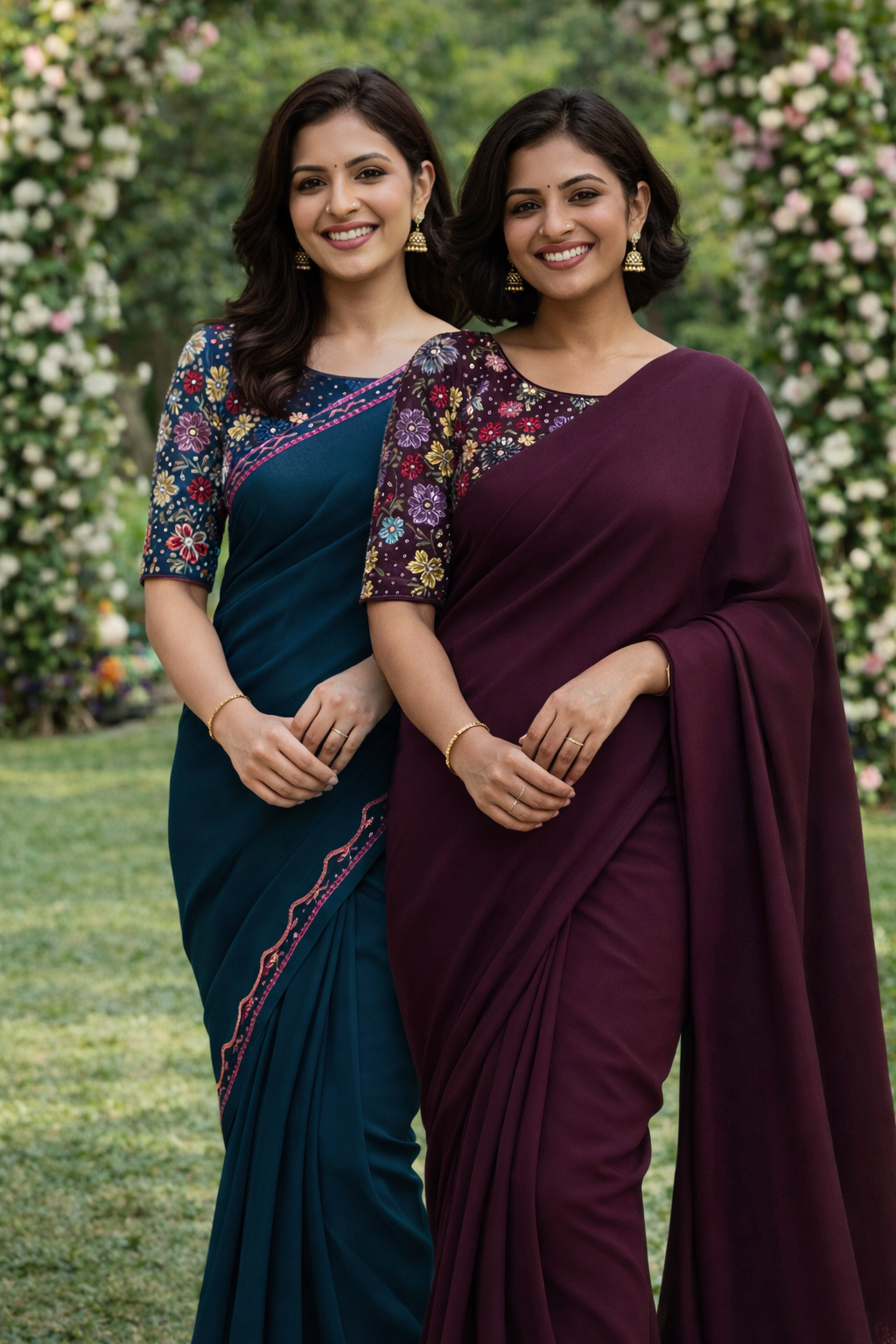 Alpa Elegant Wine Georgette Plain Saree with Designer Embroidered Blouse