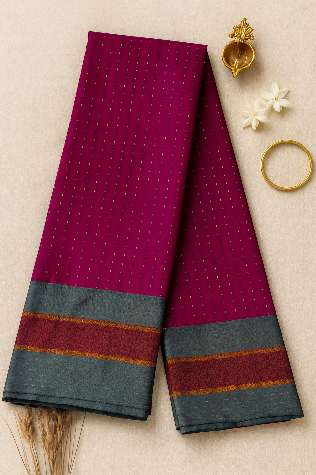 Vrindaa – Magenta & Grey Soft Silk Saree