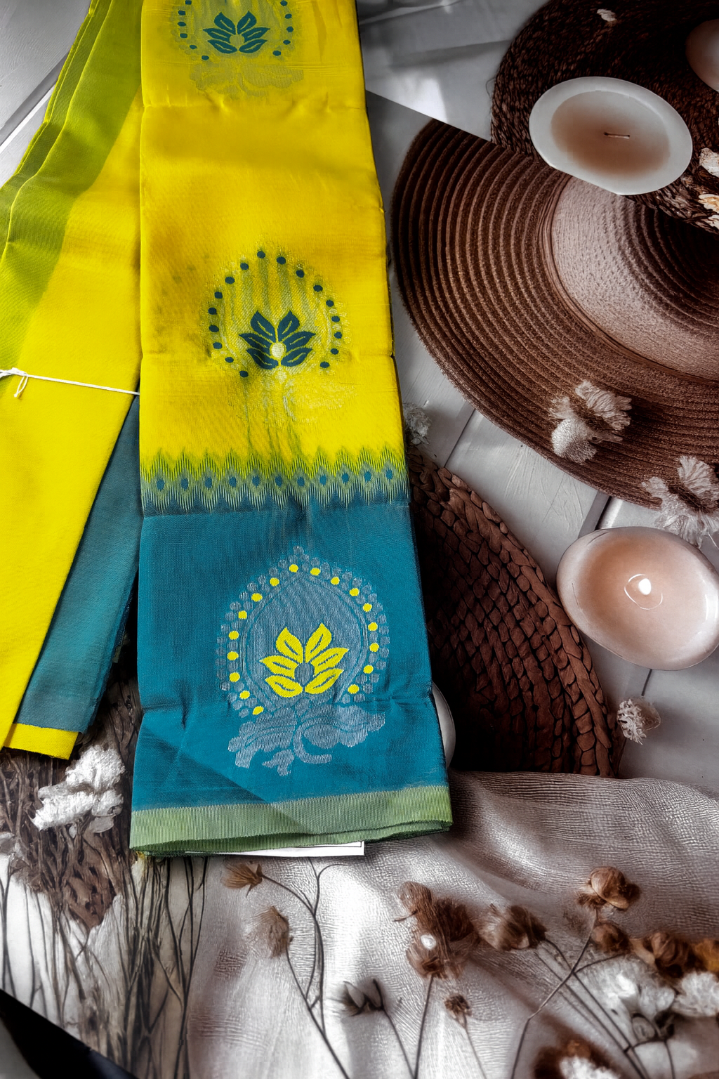 Harita Deepa Radiant Yellow & Teal Kanchivaram Soft Silk Saree