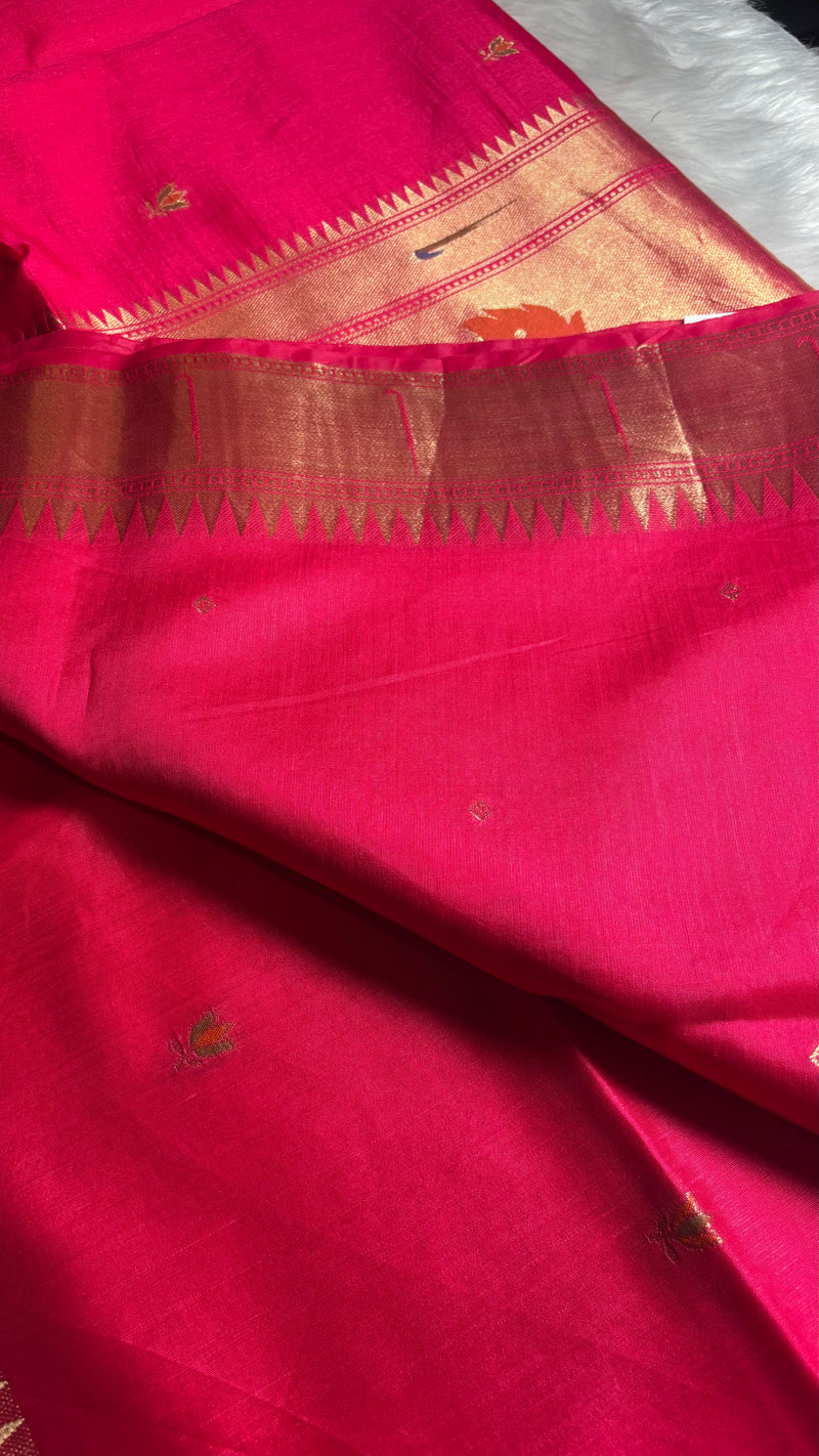Pakhi – Rani Pink Cotton Silk Jamdhani Saree | Radhe Ethnics