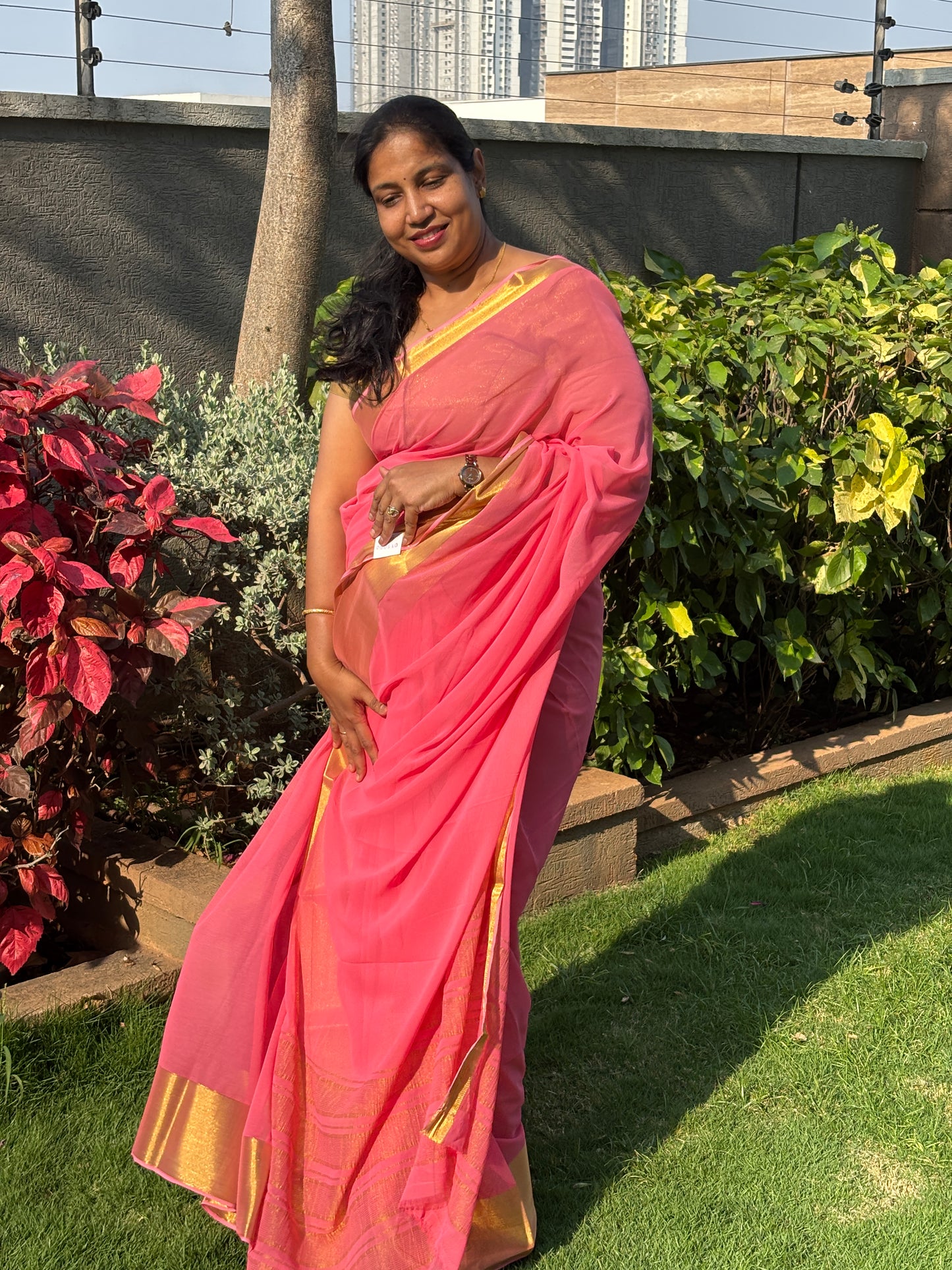 Plain chiffon saree