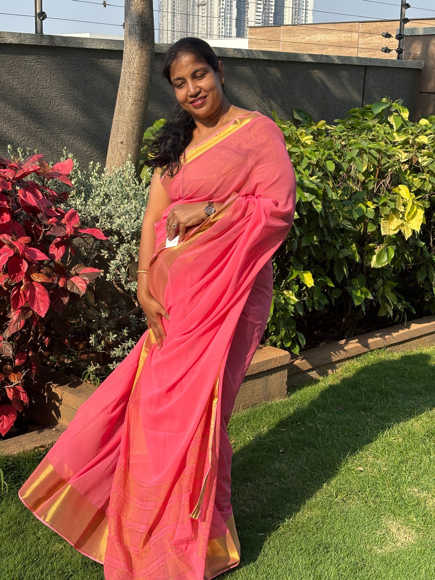 Plain chiffon saree