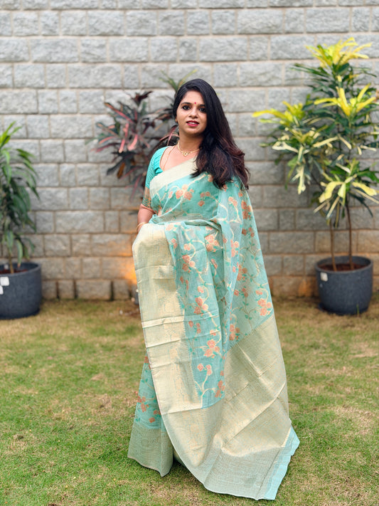 Radhika Sea Green Cotton Silk Saree