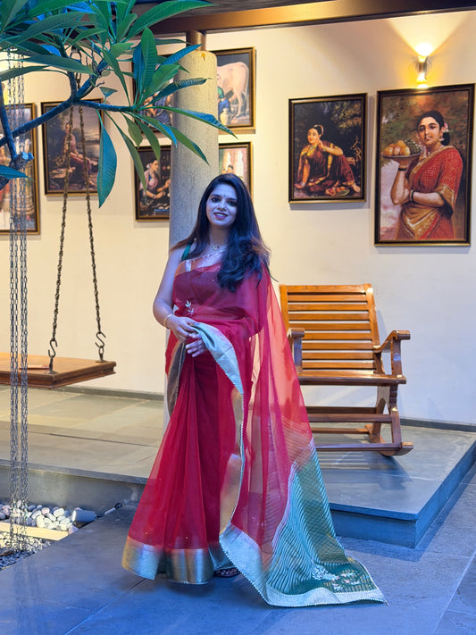 Classic Red Organza Silk Saree