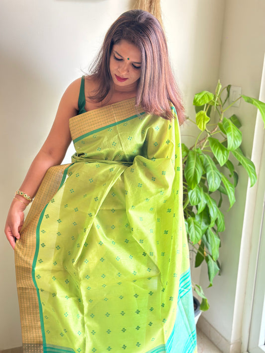 Kavya Leaf Green Cotton Silk Saree