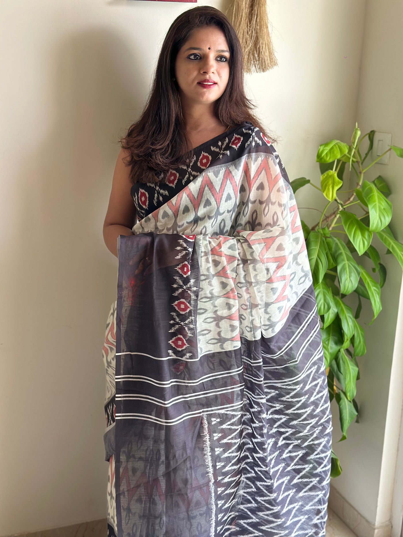 Vikshia black linen cotton saree