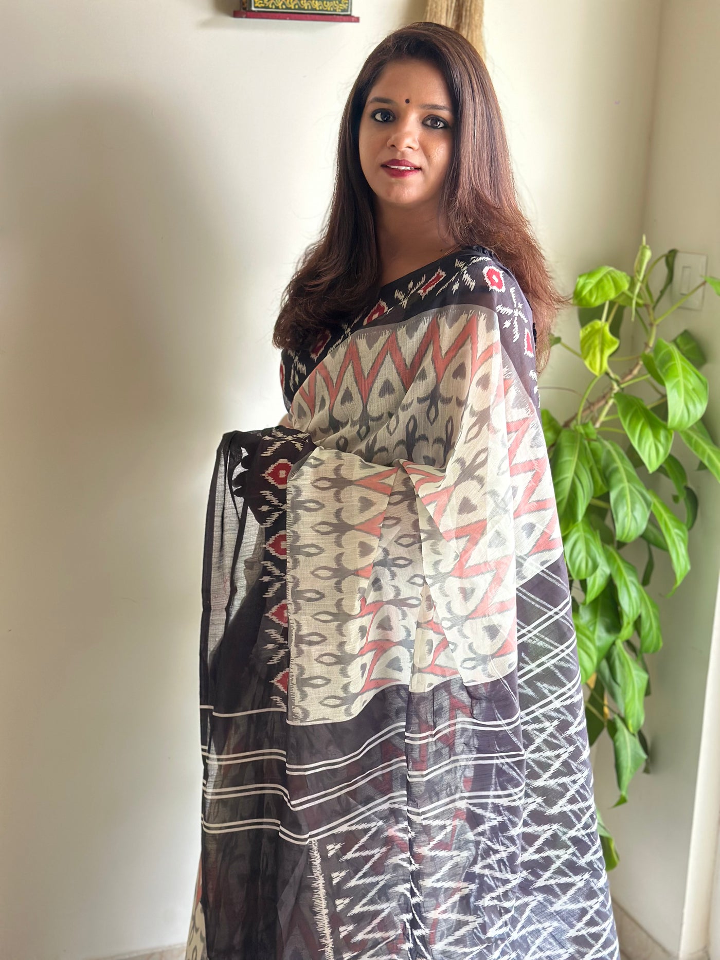 Vikshia black linen cotton saree