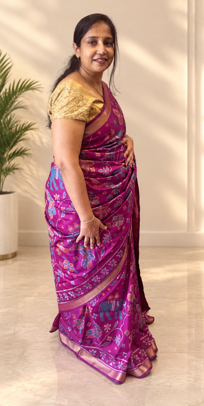 Maya Purple Ikkat Print Soft Blended Silk Saree | Radhe Ethnics