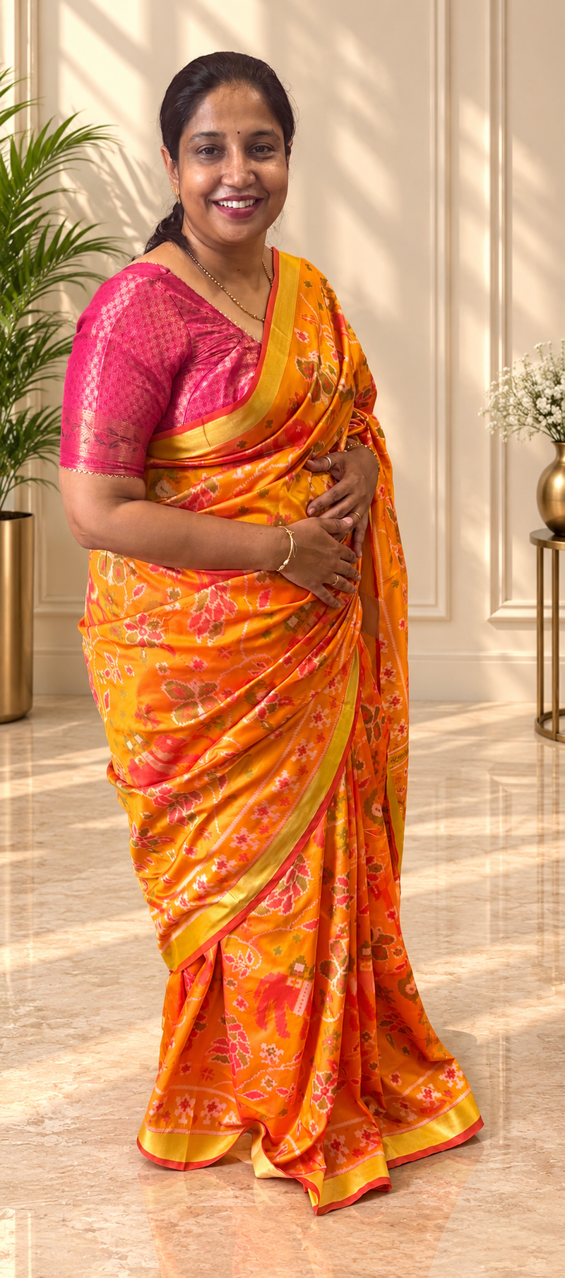 Maya Yellow Ikkat Print Sift Blended Silk Saree| Radhe Ethnics