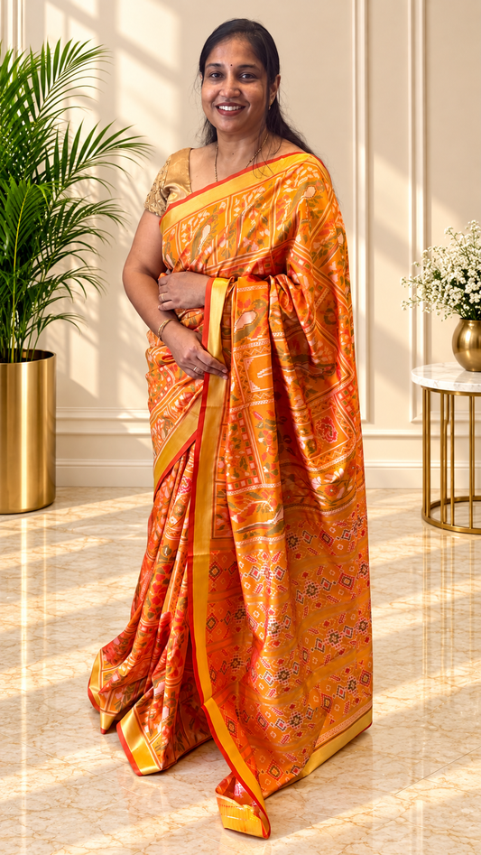 Kiara Yellow Ikkat Print Soft Blended Silk Saree | Radhe Ethnics