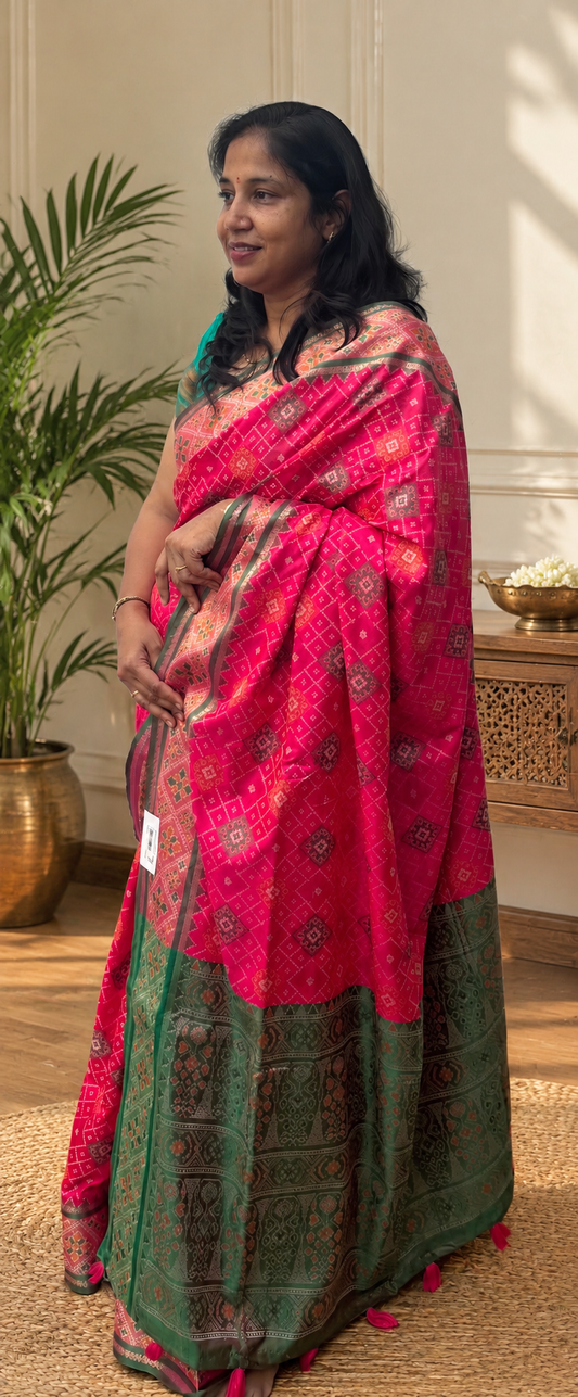 Navya Rani Pink Pochampally Silk Saree | Radhe ethnics