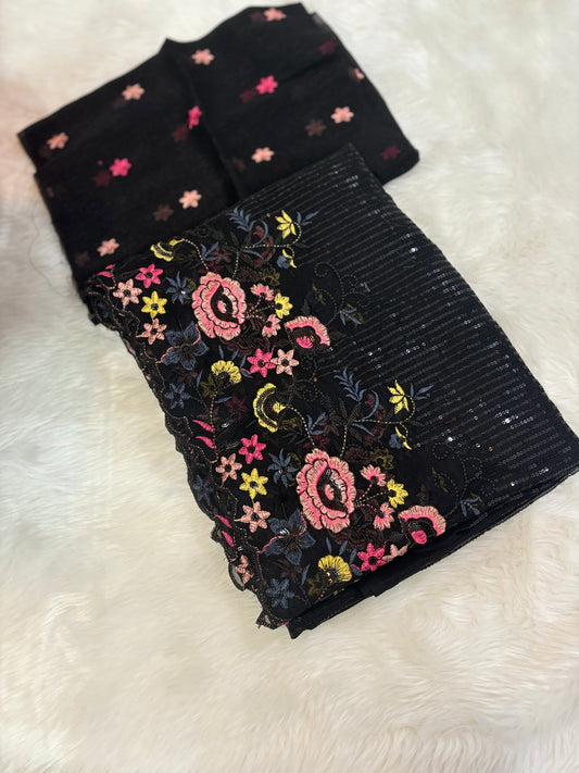 Shimmering Classic Black Sequin Saree