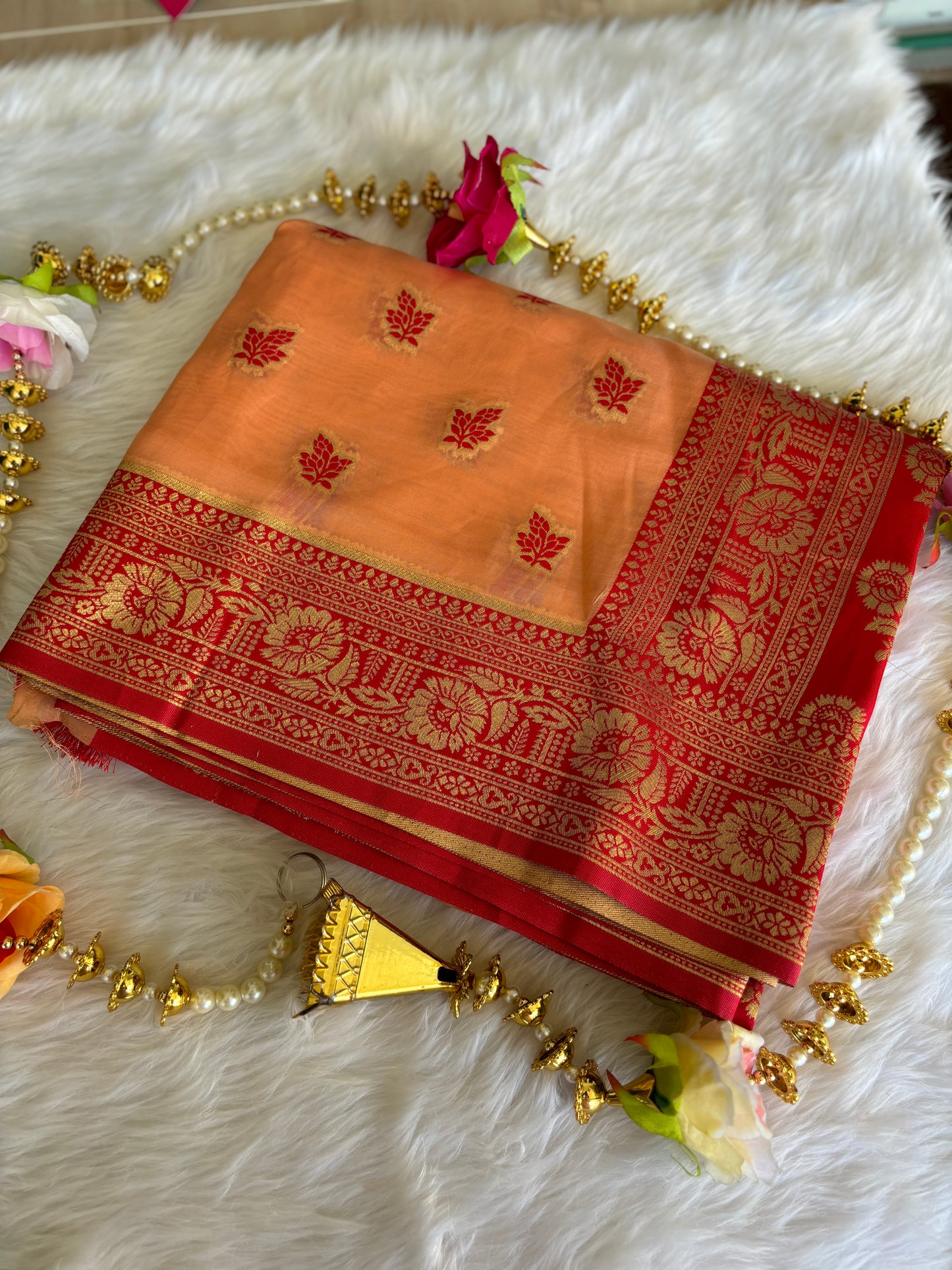 Peach Banarasi Silk Saree