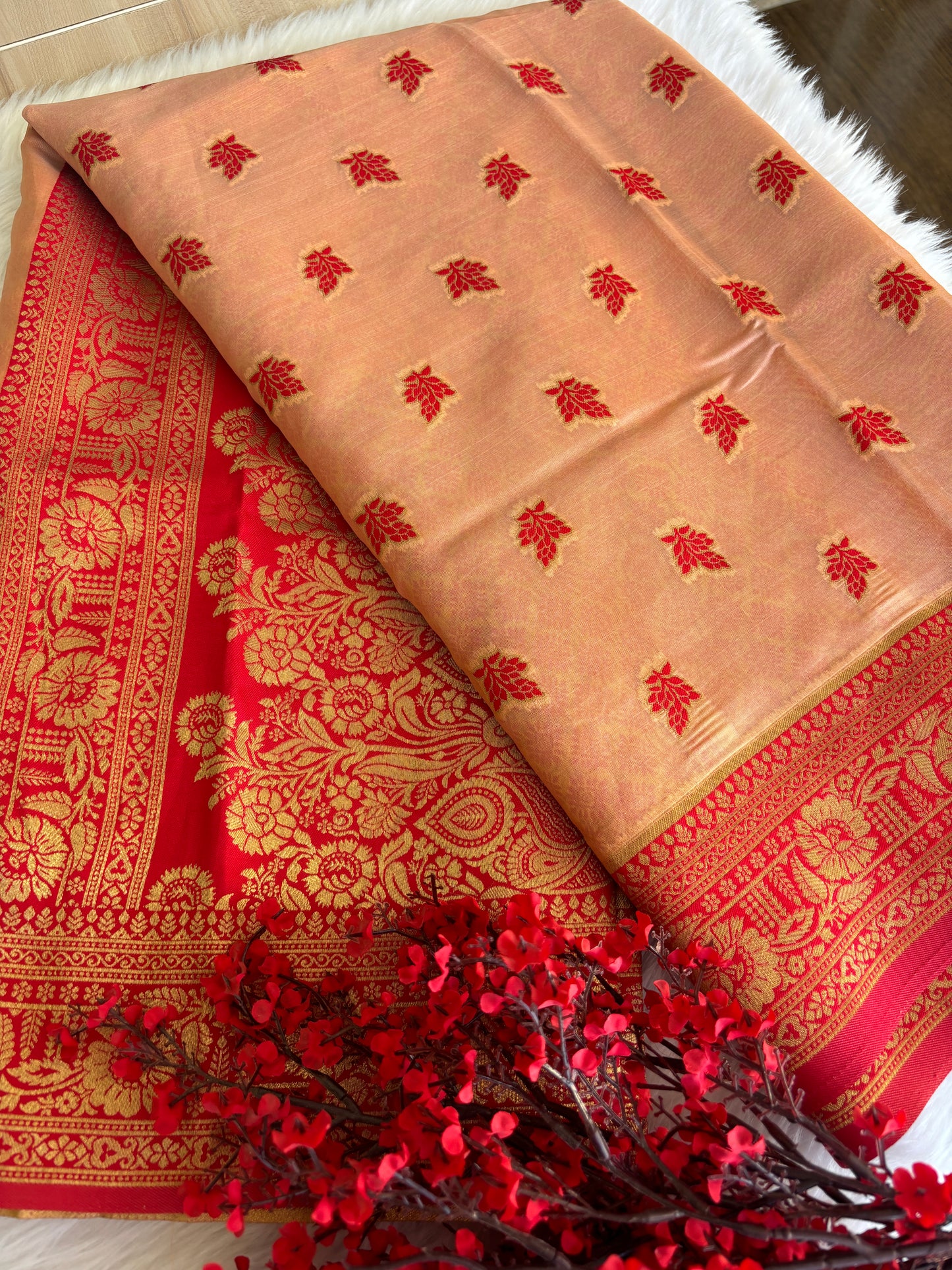 Peach Banarasi Silk Saree