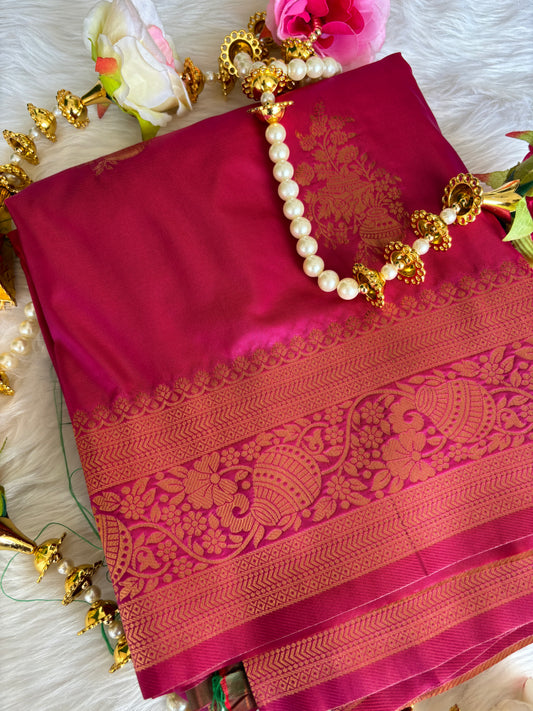 Rani Pink Soft Silk Banarasi Saree