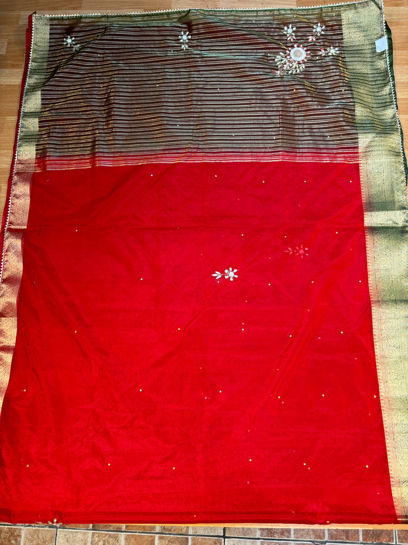 Classic Red Organza Silk Saree